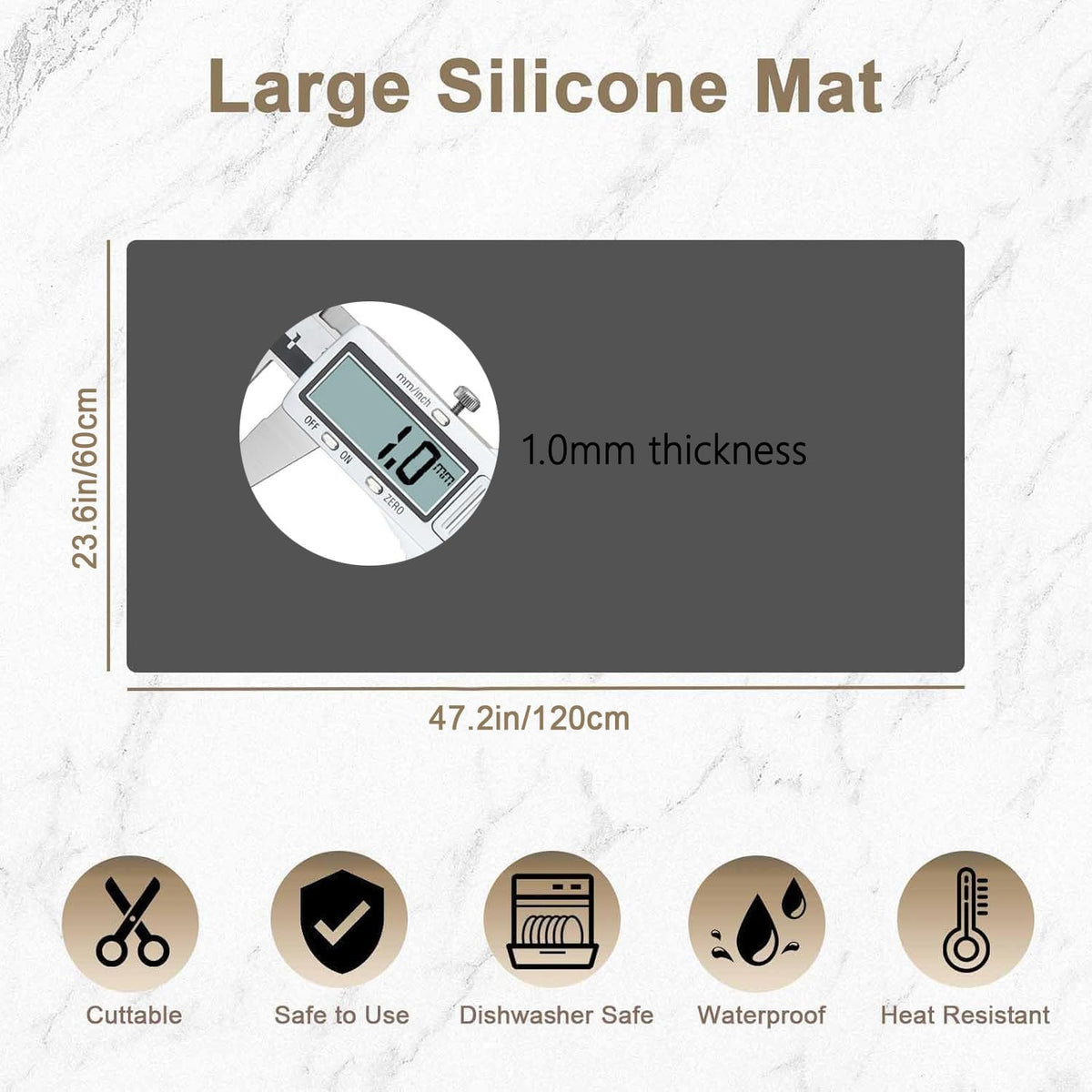 47.2"x23.6"(120cmx60cm) Large Silicone Mat for Kitchen Counter, Non-Slip Heat Resistant Countertop Protector, Waterproof Multipurpose Mat for Kitchen Island, Black