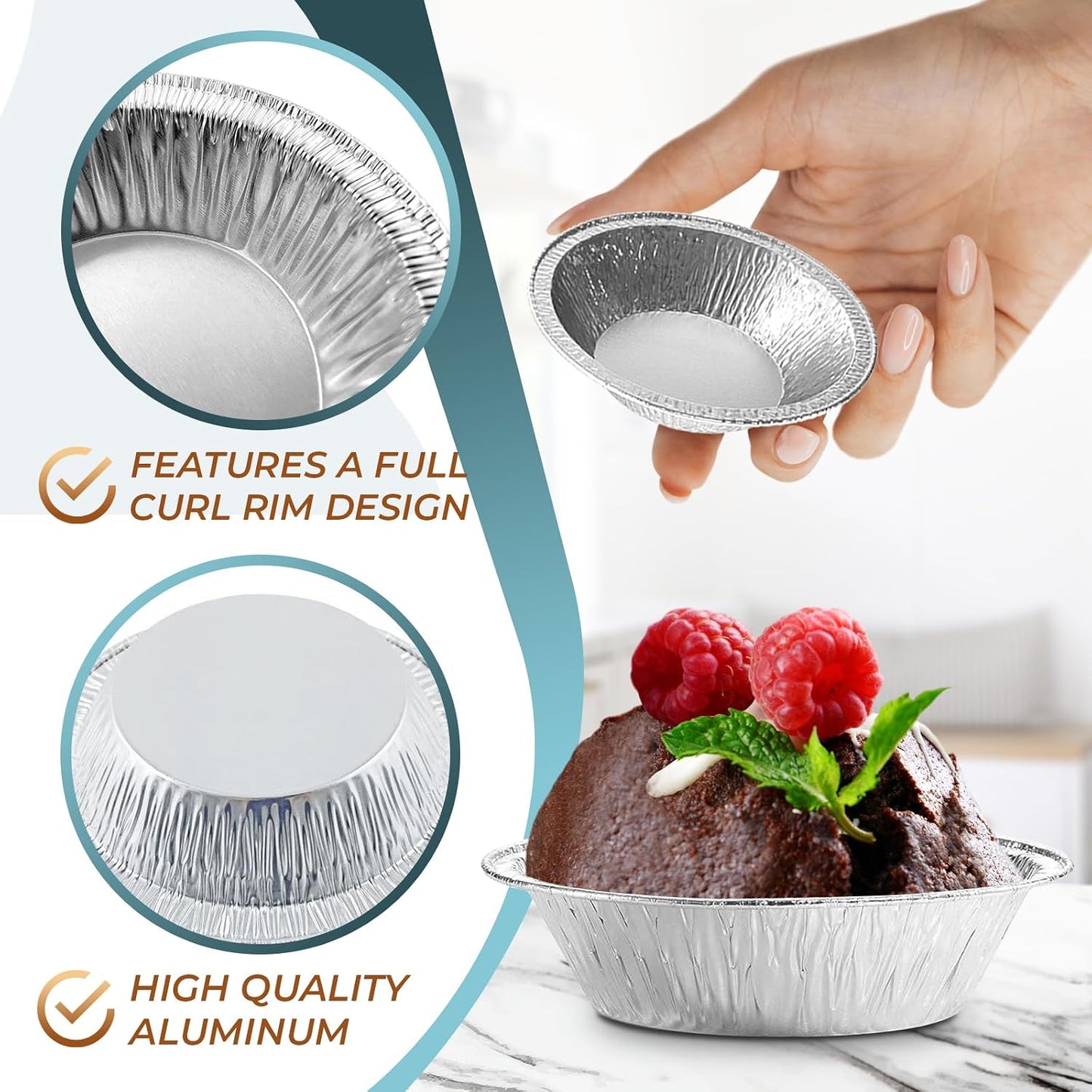 LEGLO Mini Pie Tins 3 Inch, 100 Pcs Round Disposable Aluminum Egg Tart Tins | Skip the Cleanup - Moisture-Resistant, Oven-Safe, Easy-to-Use Pans for Baking Individual Cheesecakes, Quiches, and Pot Pies