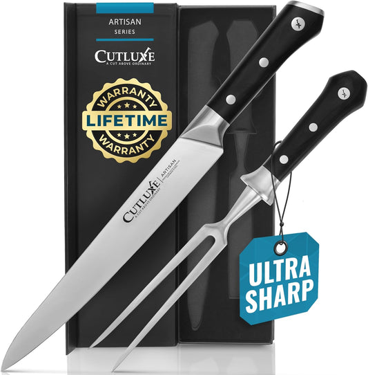 Cutluxe Turkey Carving Knife Set Carving Fork & Knife for Meat, BBQ, Brisket Razor Sharp Premium German Steel Full Tang,
