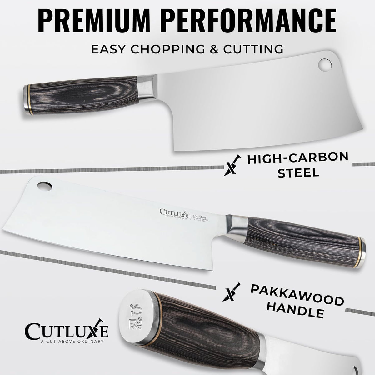 Cutluxe Meat Cleaver Knife, 7" Butcher Cleaver – Ultra Sharp Japanese Blade