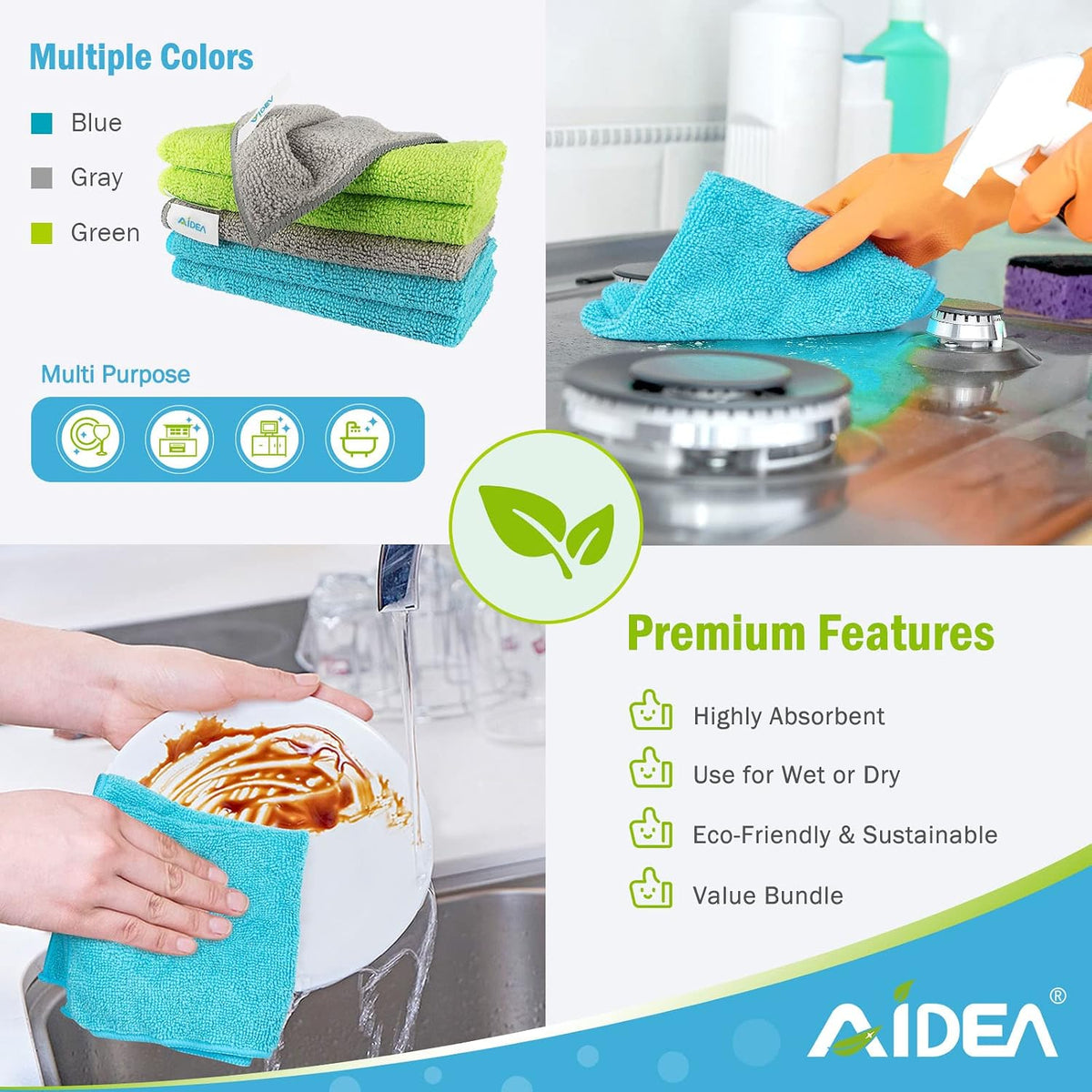 AIDEA Microfiber Cleaning Cloth-50PK, Microfiber Towels for Cars 12"x12"