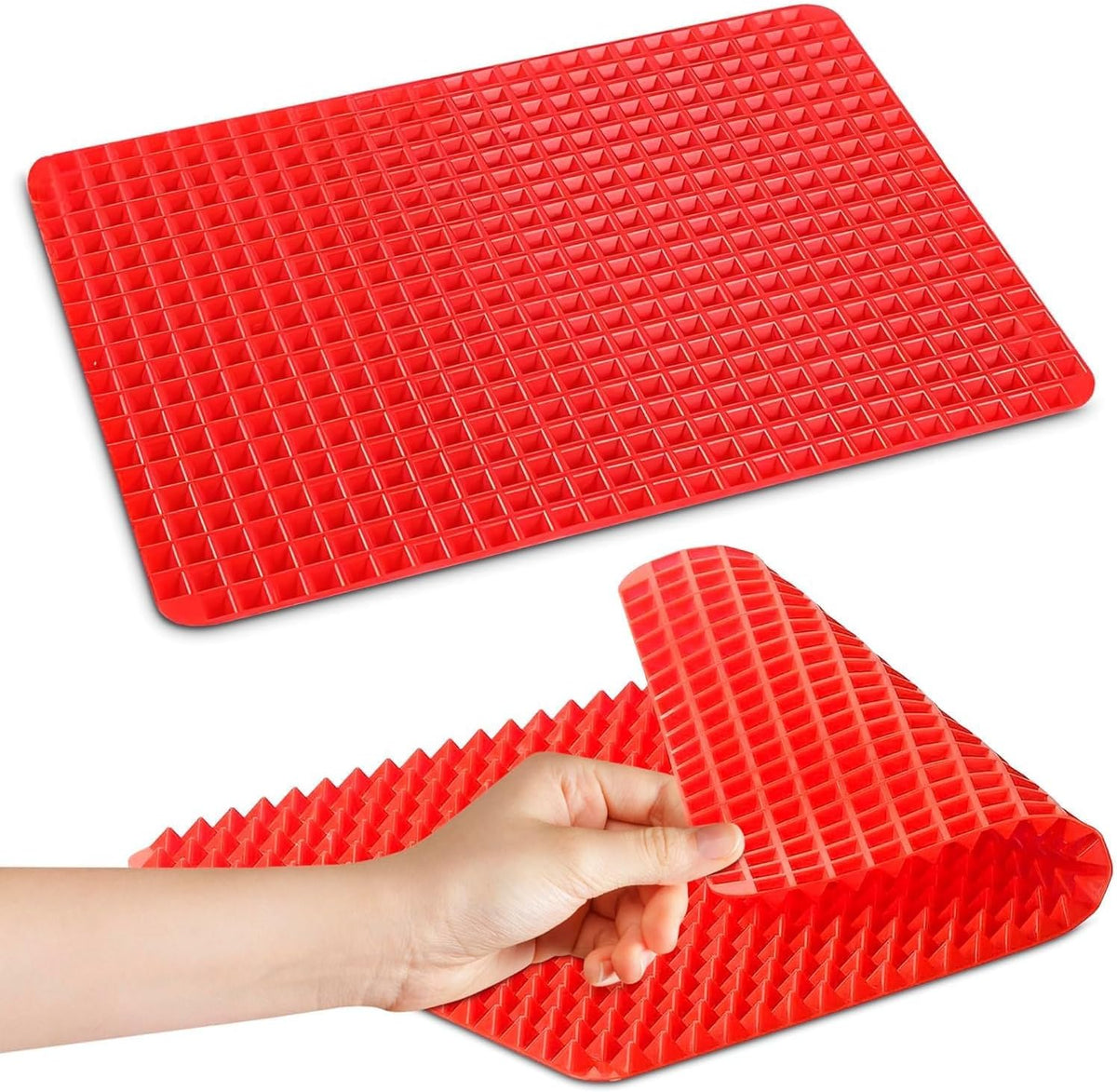 Red Silicone Baking Mat, 16 x 11.42 In, Non-Stick, Pyramid Design | Easy-to-Clean Silicone Pyramid Baking Mat; Suitable for Oven &amp; Microwave; Fat Filtering Surface; for Roasting, BBQ, and Bacon