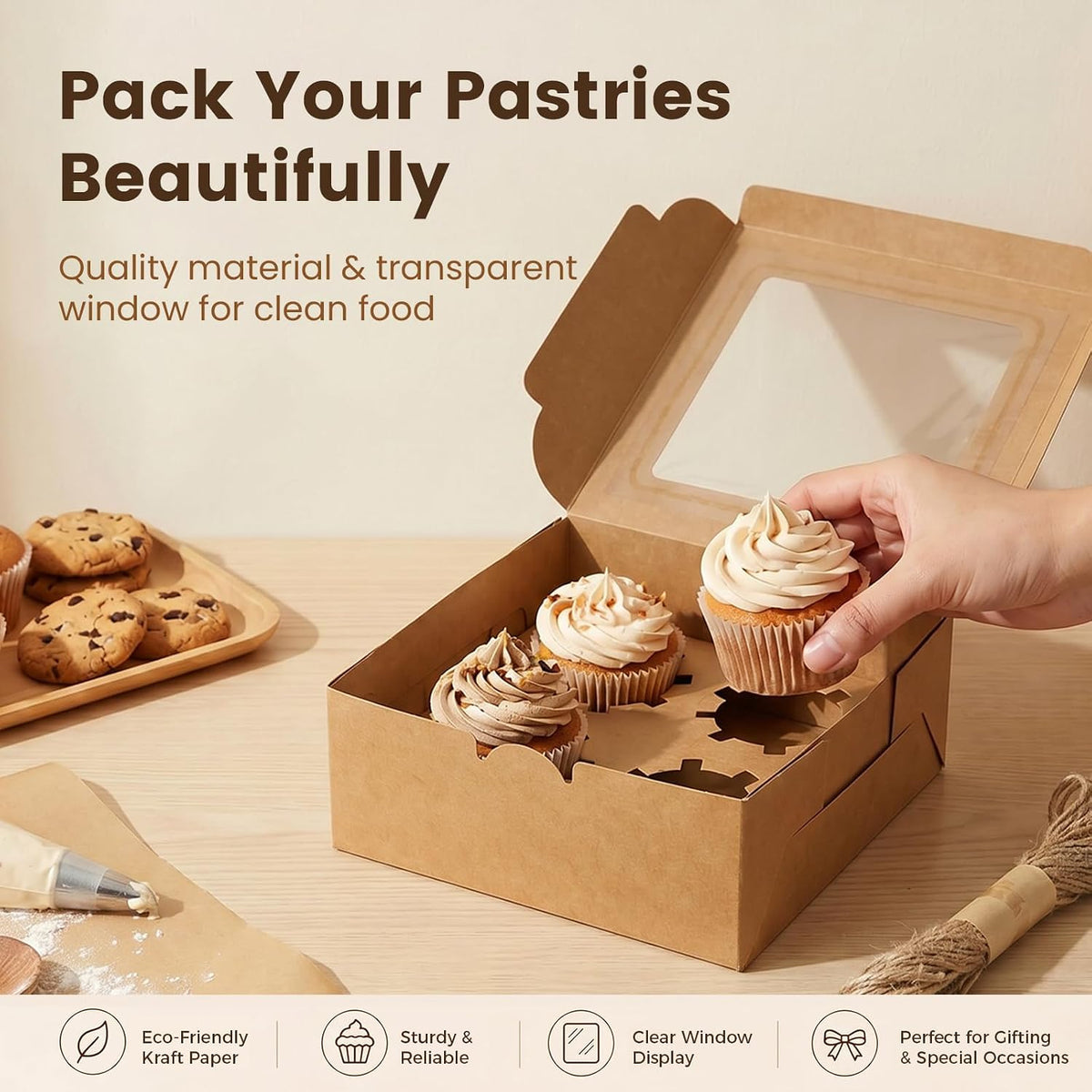 OAMCEG 6x6x3Inch Cupcake Boxes with Window