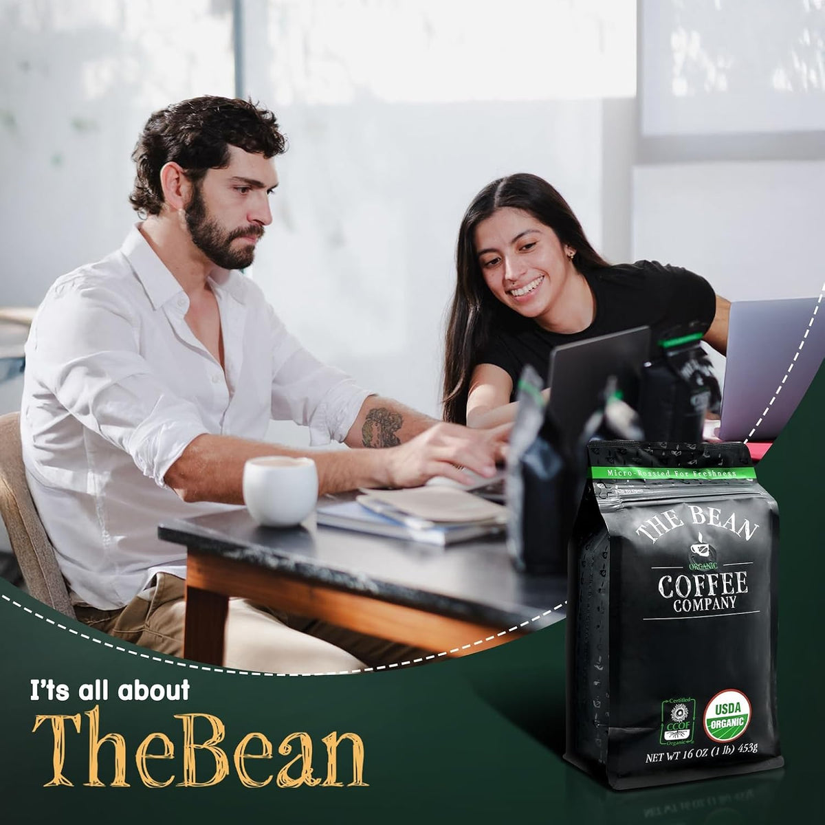 The Bean Organic Coffee Co. Island Blend, Medium Roast, Ground, 2 x 1 lb | Complex, bold medium roast with island warmth. Organic ground coffee. 2 x 1 lb.