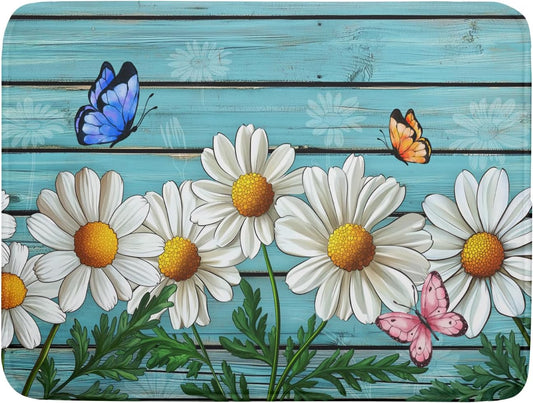 Spring Summer Daisy Flowers Dish Drying Mat for Kitchen Counter 18”x24” Rustic Daisy Absorbent Dish Drying Mat Reversible