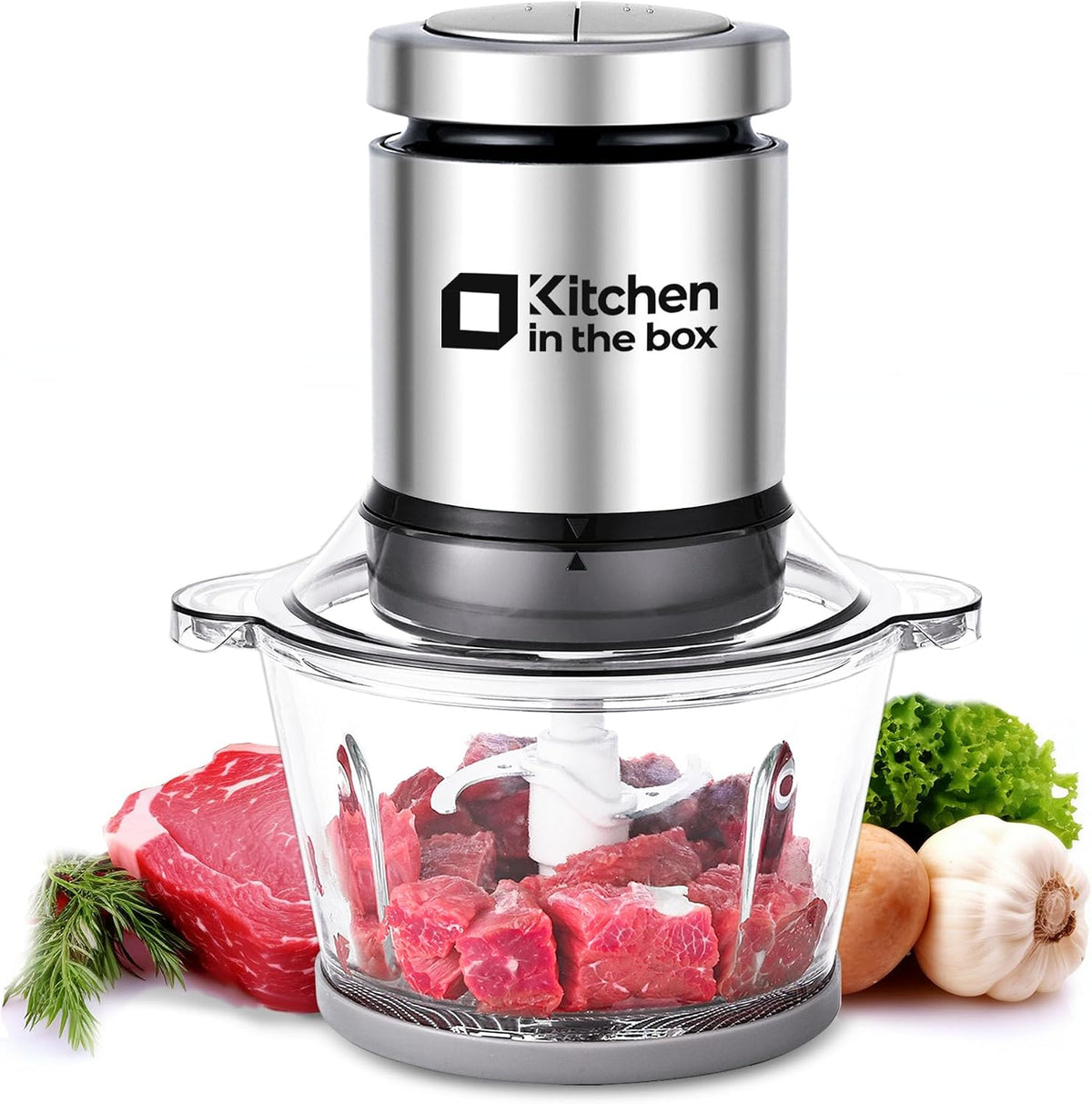 Kitchen in the box Mini Food Processors,400W Powerful Mini Meat Grinder & Food Chopper,Electric Vegetable Chopper with One 3 Cup Bowl & S Blades for Meat/Fish/Vegetable/Baby Food,3cup(1bowl)