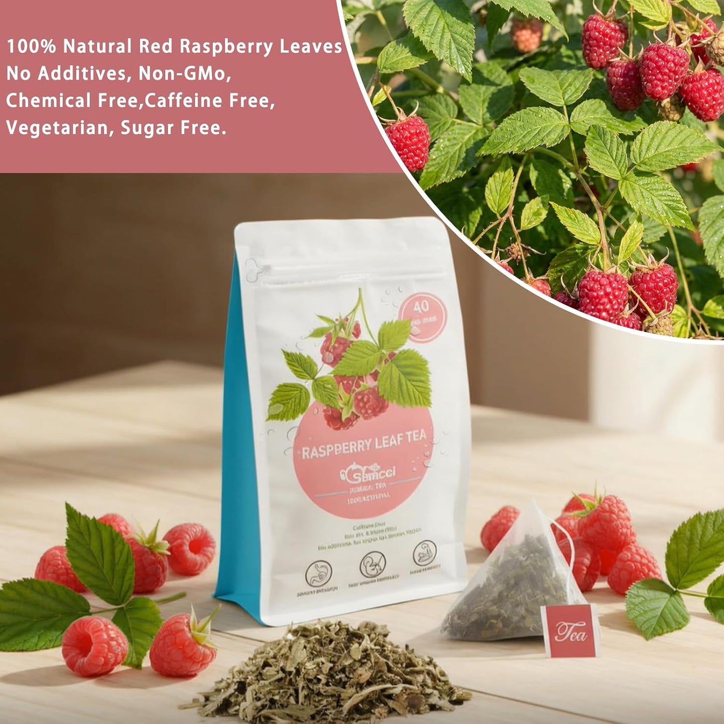 Samcci Raspberry Leaf Tea Bag, 40 Count, Natural Pregnancy Tea | Pure Red Raspberry Leaf Herbal Tea, Traditionally Used For Women's Wellness And Menstrual Support, Non-GMO, Caffeine-free