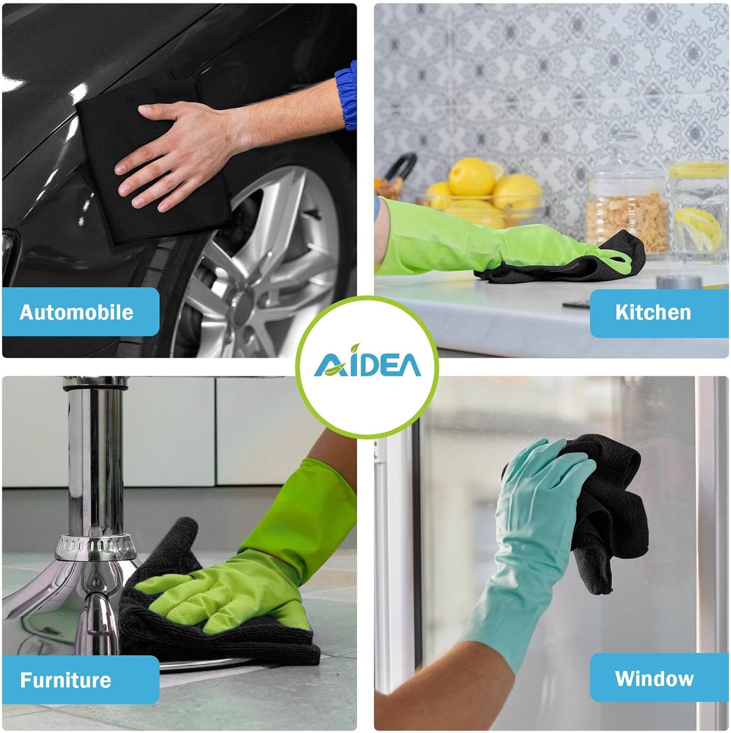 AIDEA Microfiber Cleaning Cloth Black 50PK, Microfiber Towels 11.5×11.5"