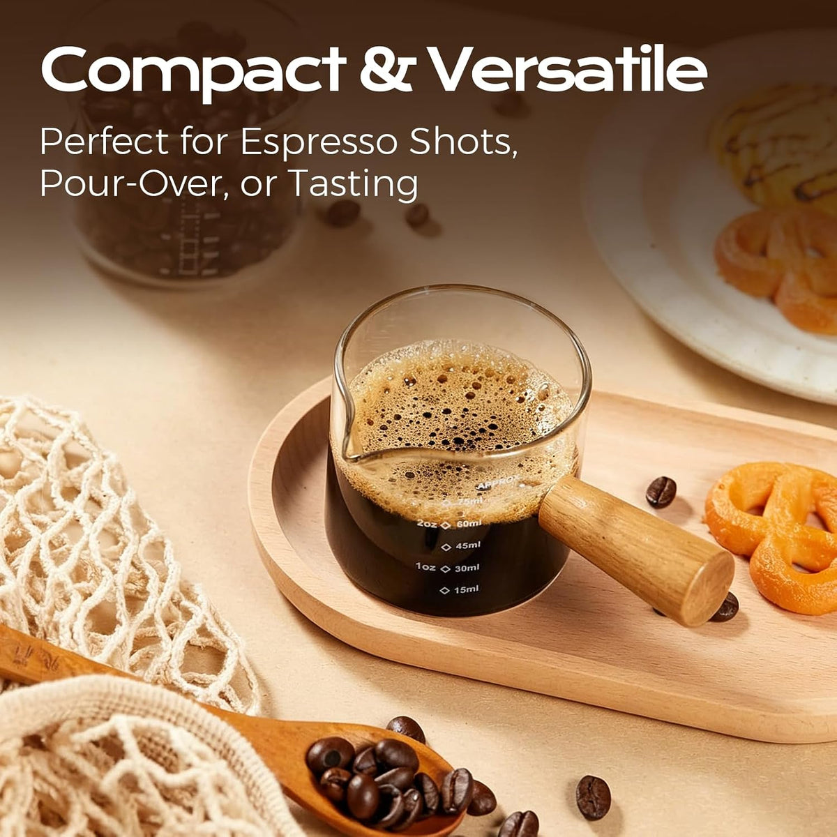 YARRAMATE 2.5oz Glass Espresso Shot Cup with V-Spout &amp; Handle | Borosilicate Glass, Precision Pouring, Heat Insulated Grip, Dual-Scale Accuracy, Easy to Rinse Clean