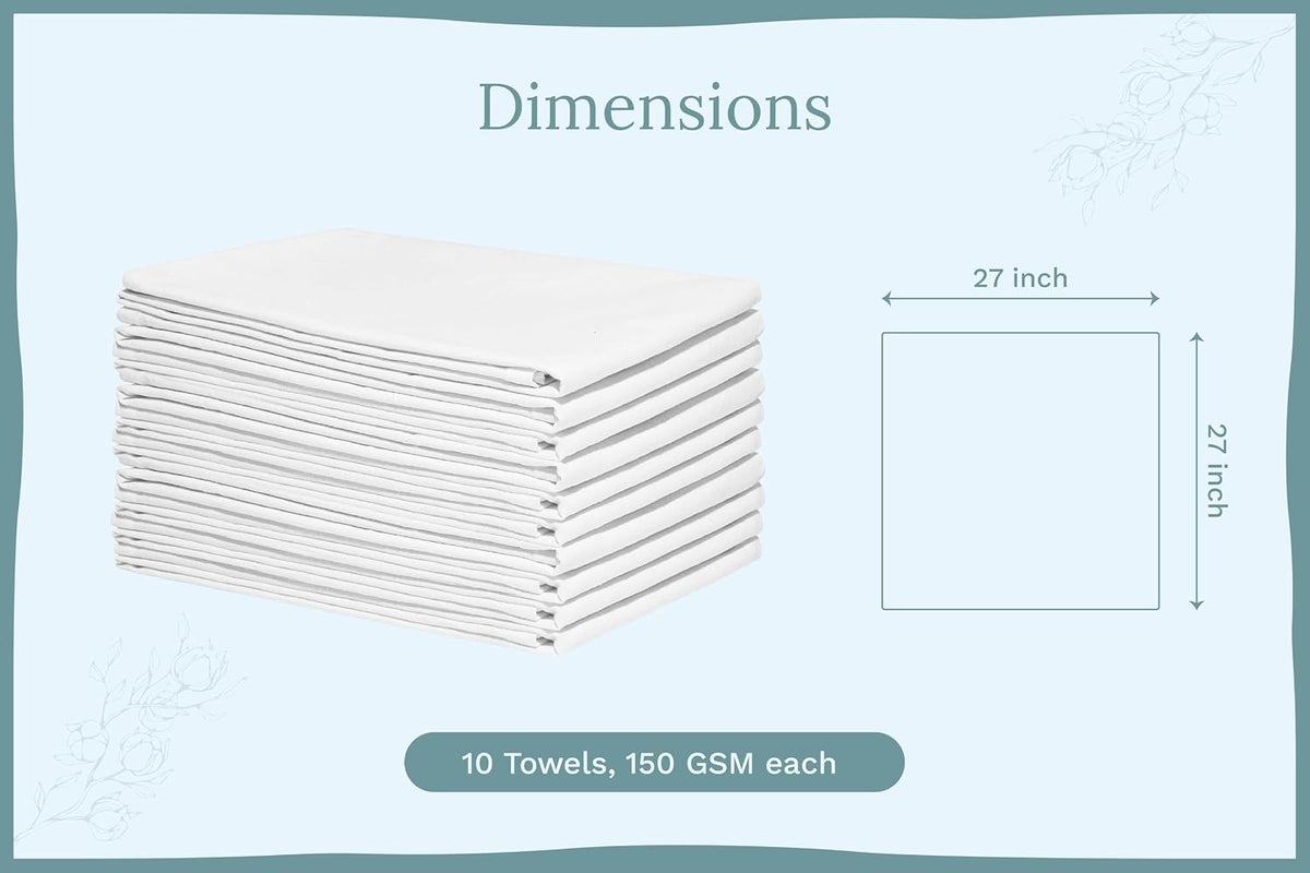 Organic Cotton White Dish Towels - 10 Pack Quick Drying White Kitchen Towels - Lint-Free Organic Cotton Dish Cloths - Extra Large Highly Absorbent Blank Tea Towels - 27"x27"
