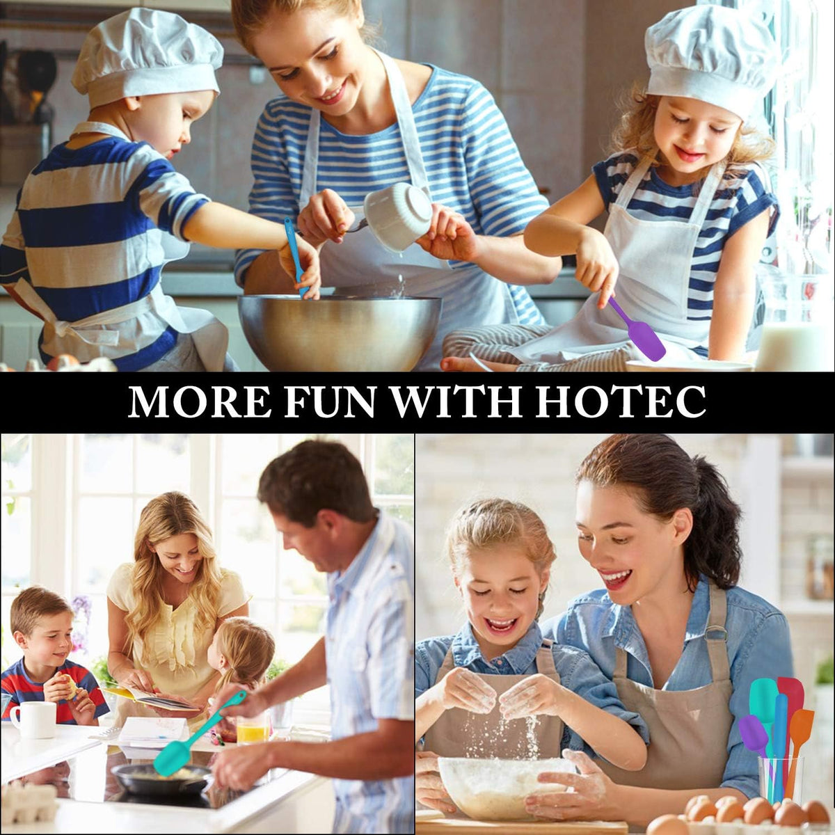 HOTEC 600℉ Heat Resistant Silicone Rubber Spatula Set,Multicolor, Set of 5