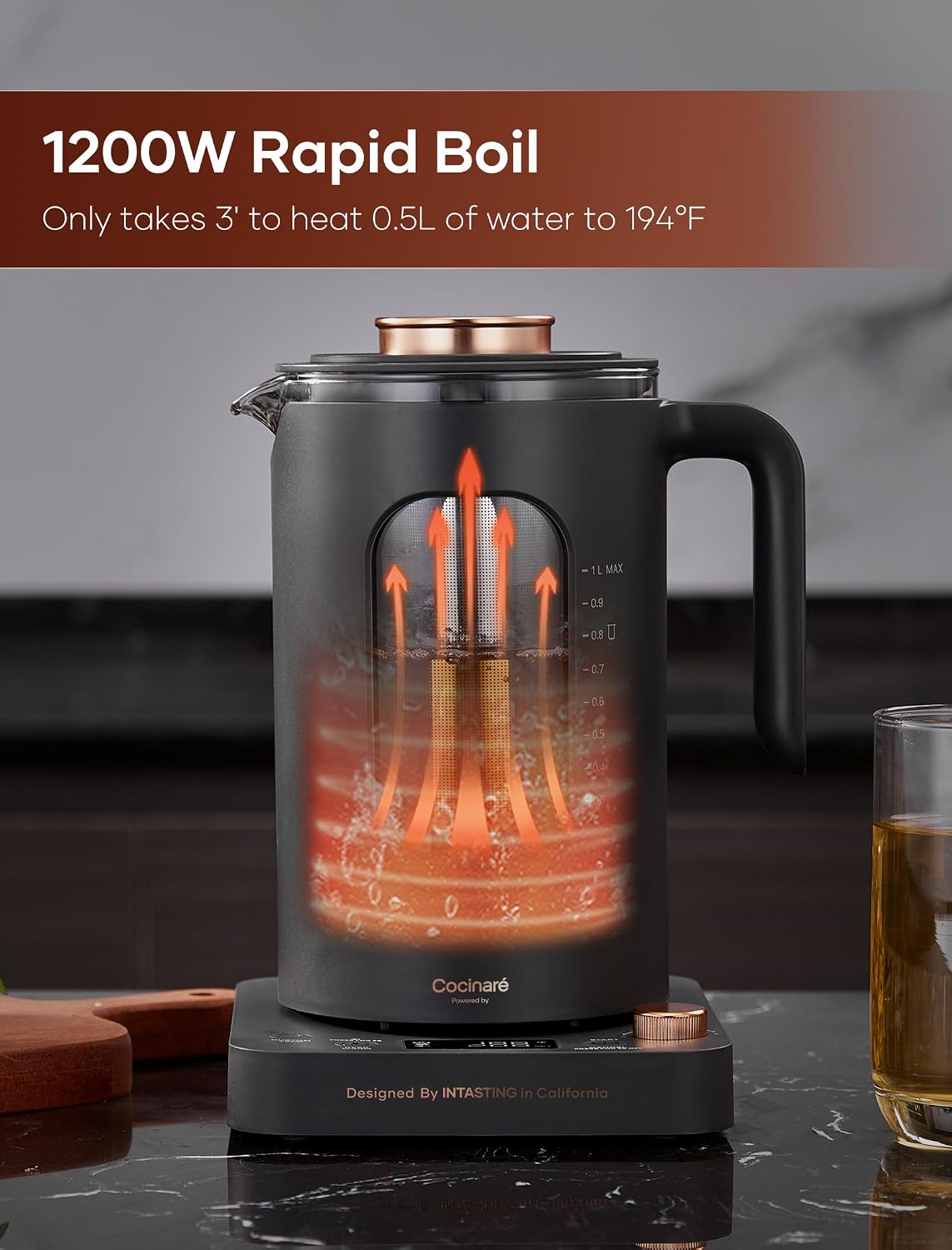 INTASTING Electric Tea Kettle with Infuser, ±1℉ Temperature Control, 1L
