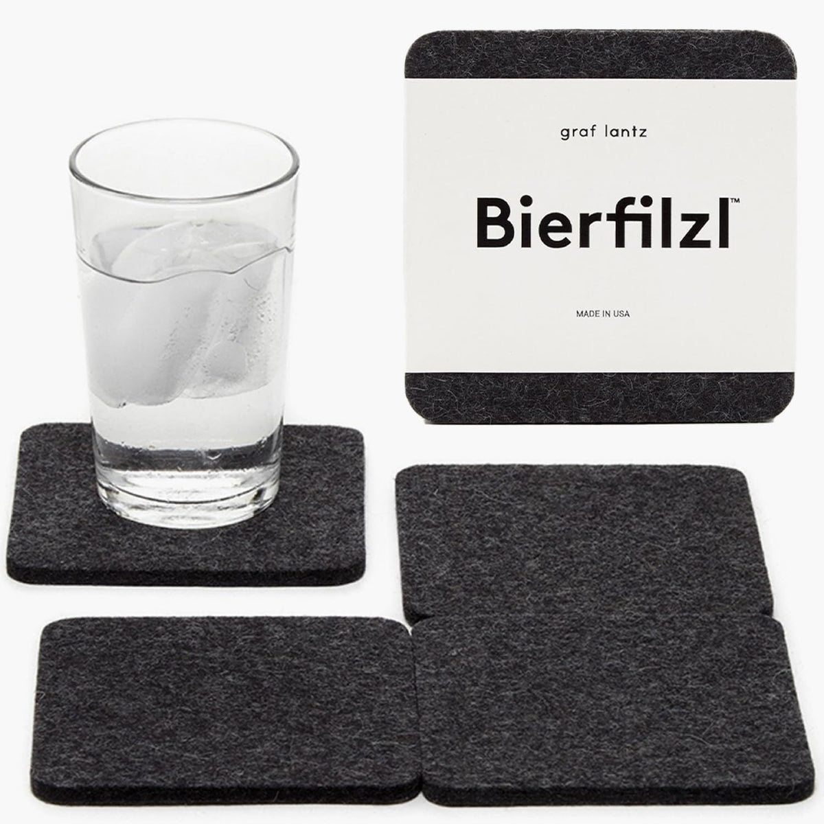 Graf Lantz - Bierfilzl Merino Wool Square Coasters Set of 4 - Charcoal (4"x4"x5mm) - Absorbs 30% of Weight, Natural German Wool - Heat Resistant, Sustainable, Reusable - Home Decor, Coffee Table Decor
