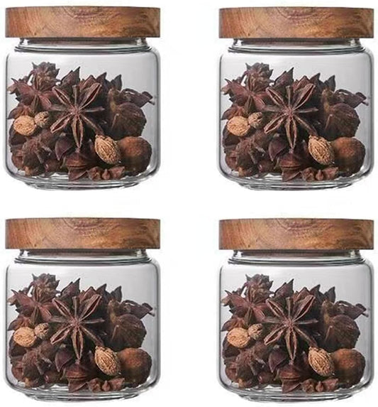 Glass jar candy Containers - 16oz kitchen Glass Airtight Storage jar With Acacia Airtight Lid，for kitchen Seasoning, coffee
