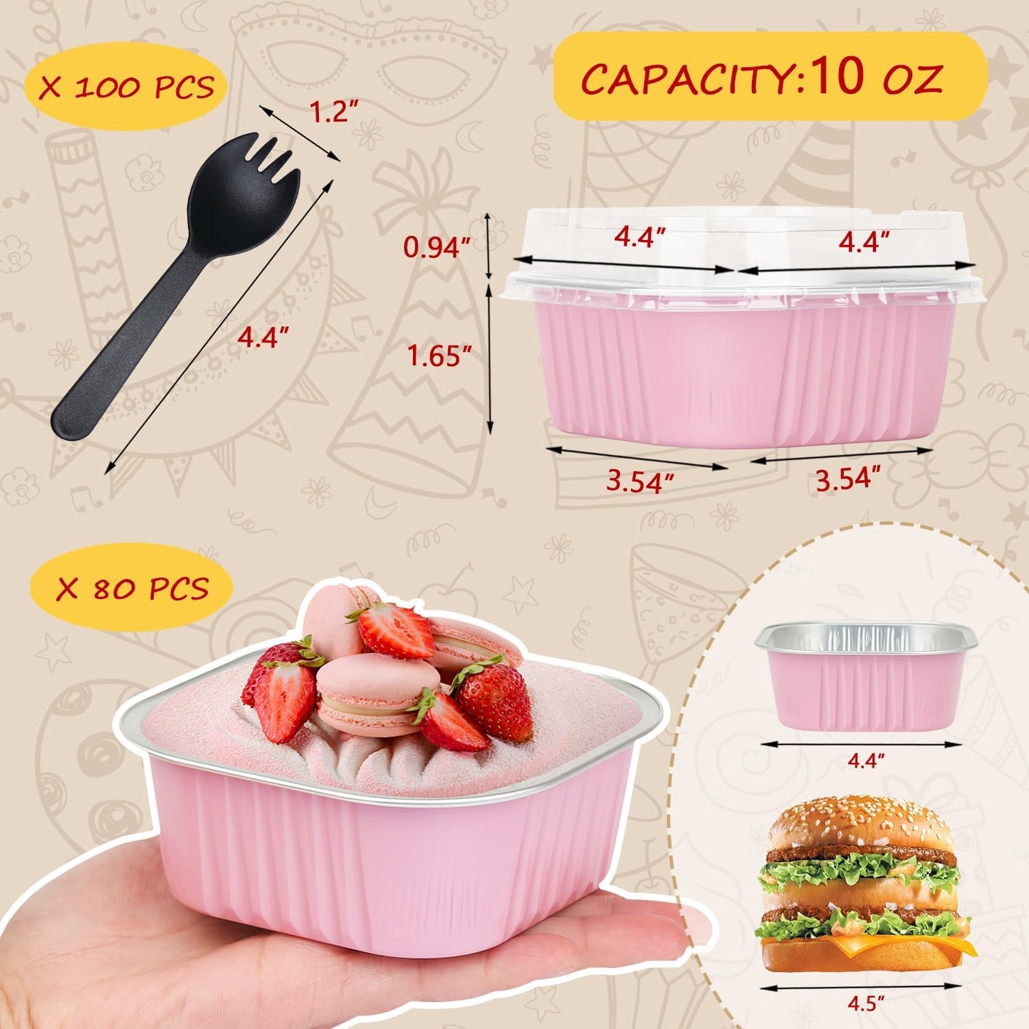LNYZQUS 80 Pack 10oz Mini Cake Pans with Lids and Spoons for Bake Sales