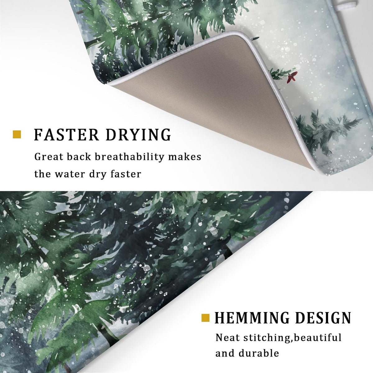 Winter Dish Drying Mat for Kitchen Counter Winter Pine Tree Dish Drying Mat 18x24 Inch Red Bird Christmas Dish Draining Mat