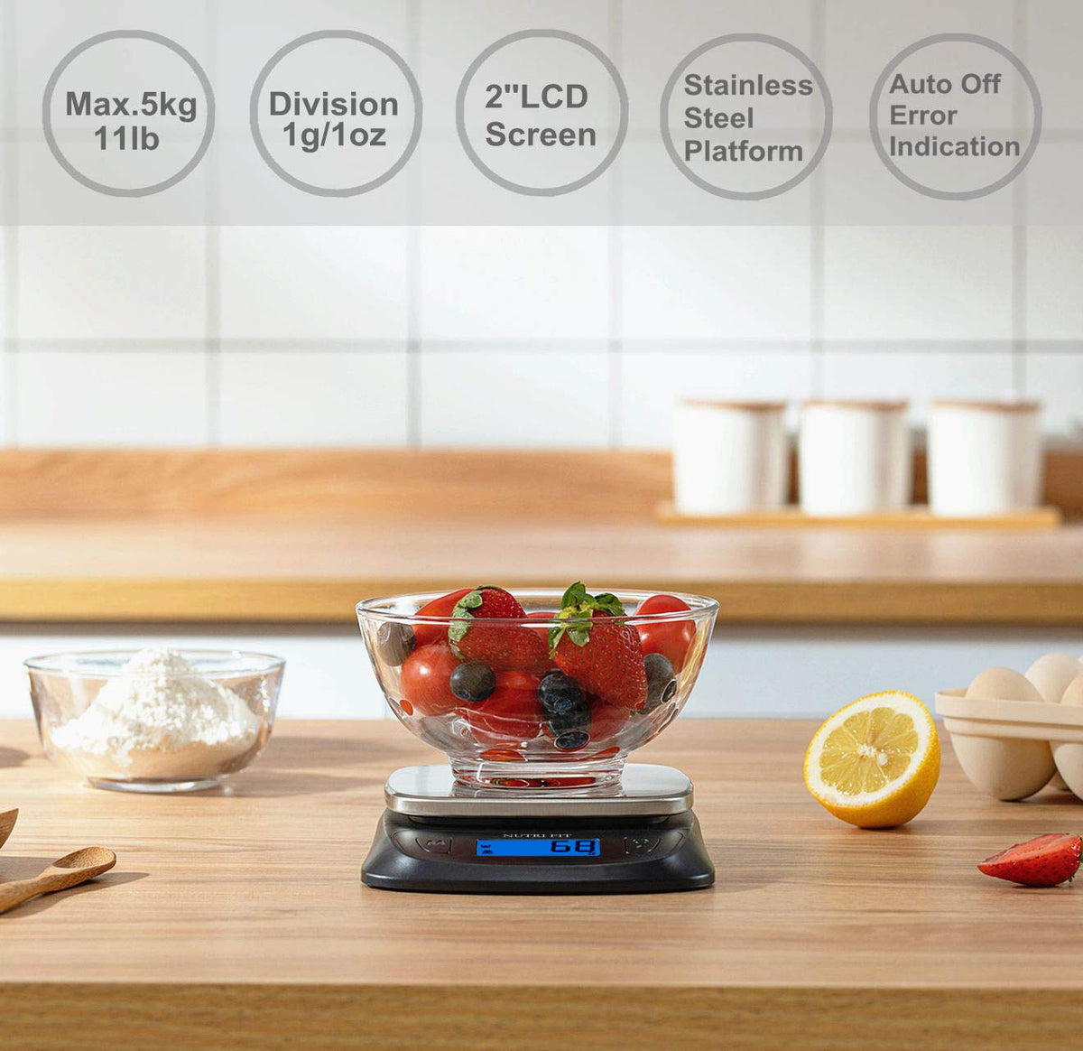 Kitchen Scales Digital Food Scale Cooking in Grams &amp; Ounces Black | Stainless Steel, Max 11lb 1g Increment, Backlit LCD Screen, Baking Food Weight Scale for Sourdough Bread, Include Battery