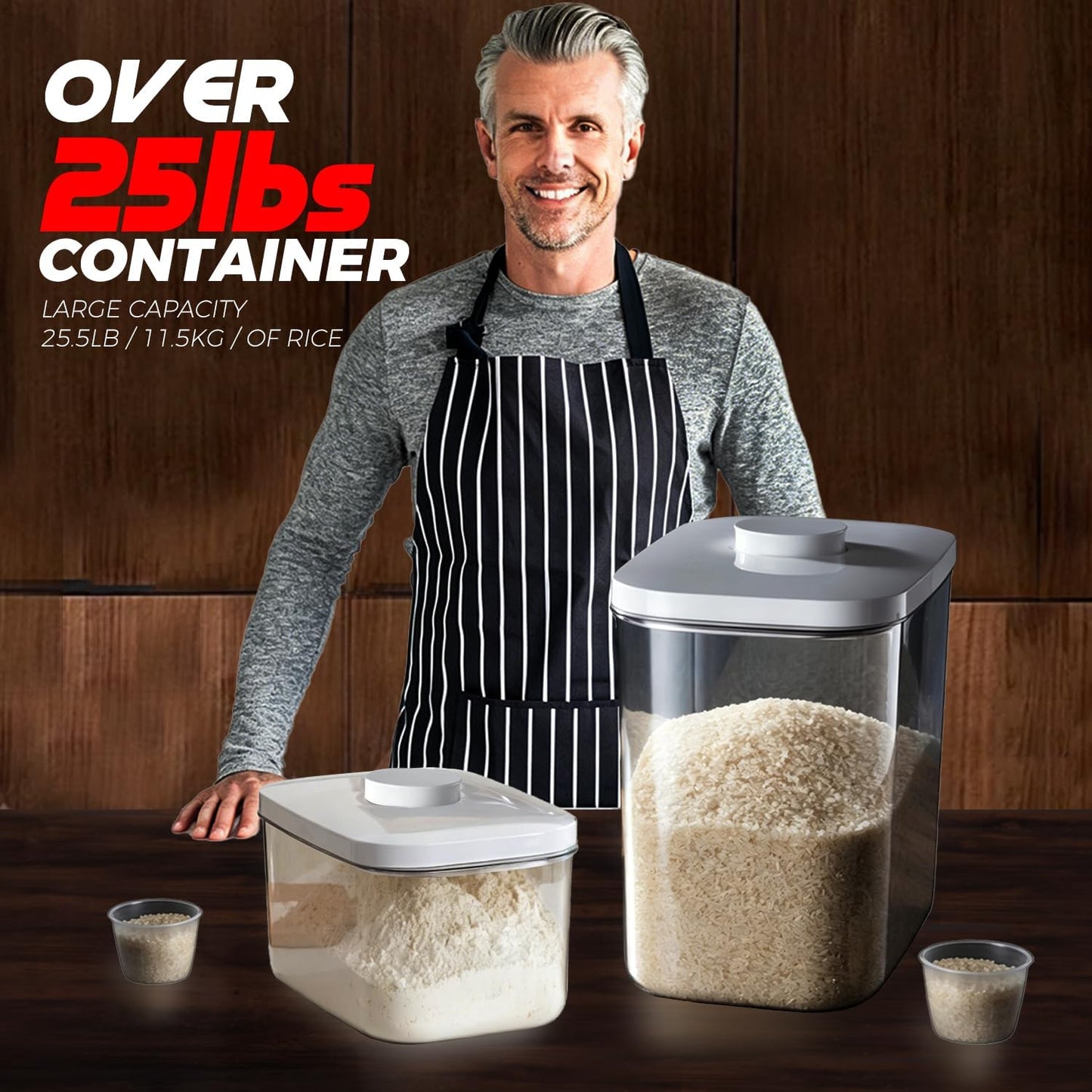 Rice Container 20-25 Lbs - Airtight with Measuring Cup, PET BPA-FREE