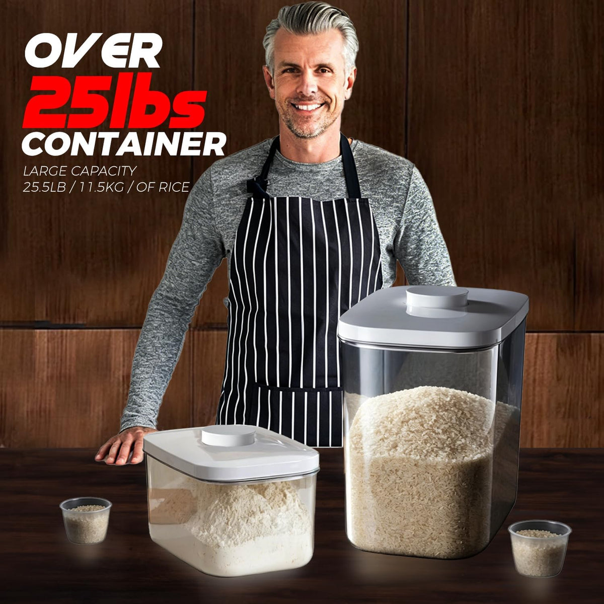 Rice Container 20-25 Lbs - Airtight with Measuring Cup, PET BPA-FREE