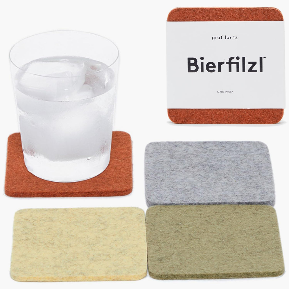 Graf Lantz - Bierfilzl Merino Wool Square Coasters Set of 4 - Ikebana (4"x4"x5mm) - Absorbs 30% of Weight - Natural German Wool - Heat Resistant, Sustainable, Reusable - Home Decor, Coffee Table Decor
