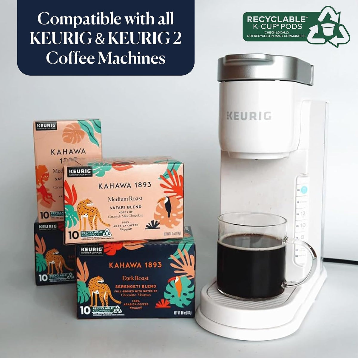 Kahawa 1893 Medium Roast Coffee K-Cup Pods Safari Blend (20 Count) | As Seen on Shark Tank, High Antioxidants, Naturally Sweet, Organically Grown &amp; Cultivated, Ethically &amp; Sustainably Sourced