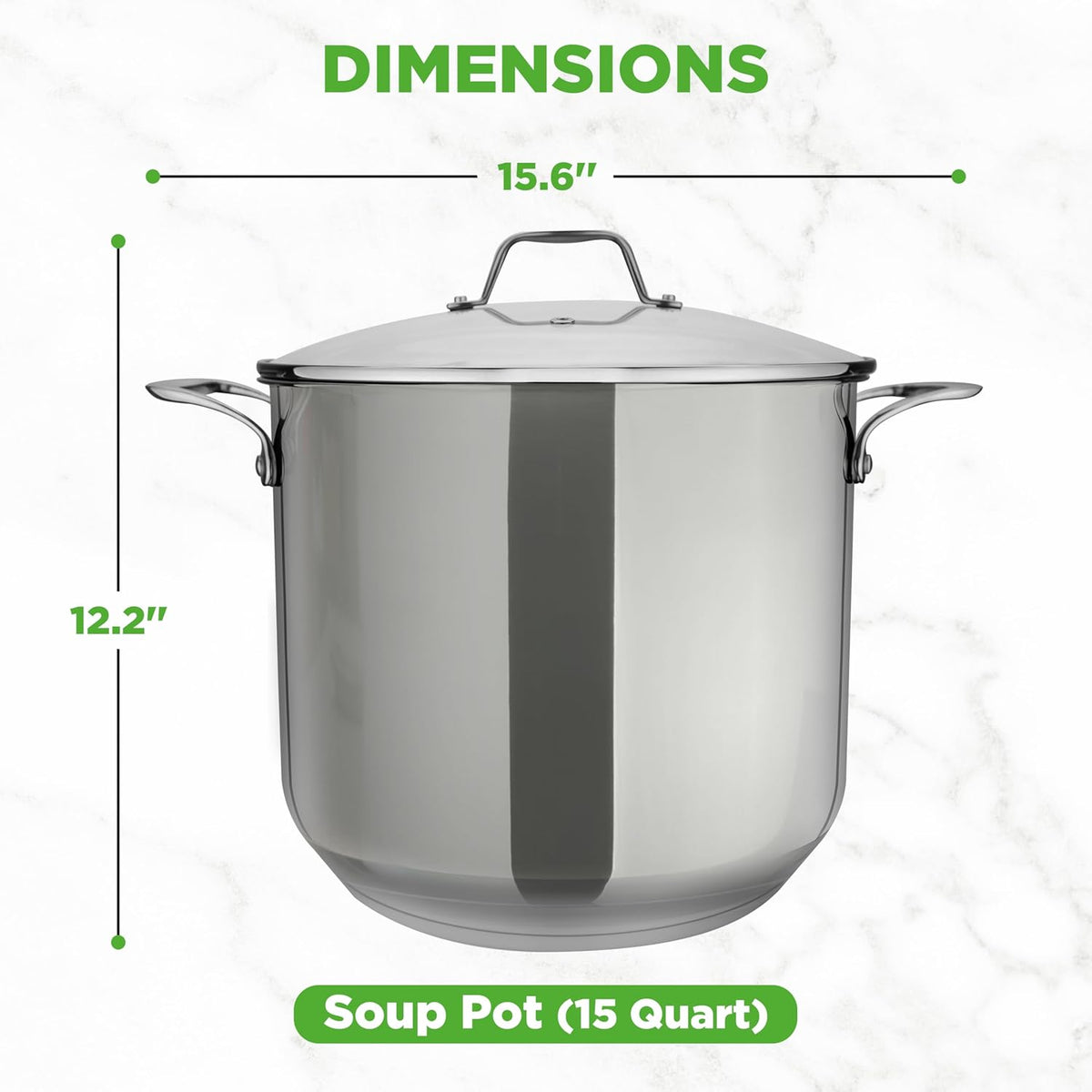 NutriChef 15-Quart Large Stainless Steel Stock Pot with Tempered Glass Lid - Induction Compatible Stockpot, Ideal for Stews & Soups, Dishwasher Safe