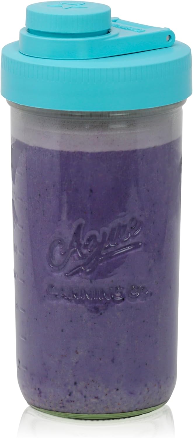 Brewing America Mason Jar Drinking Cup Pint and Half Drinking Lid and Azure 24oz Jar (2, Teal)