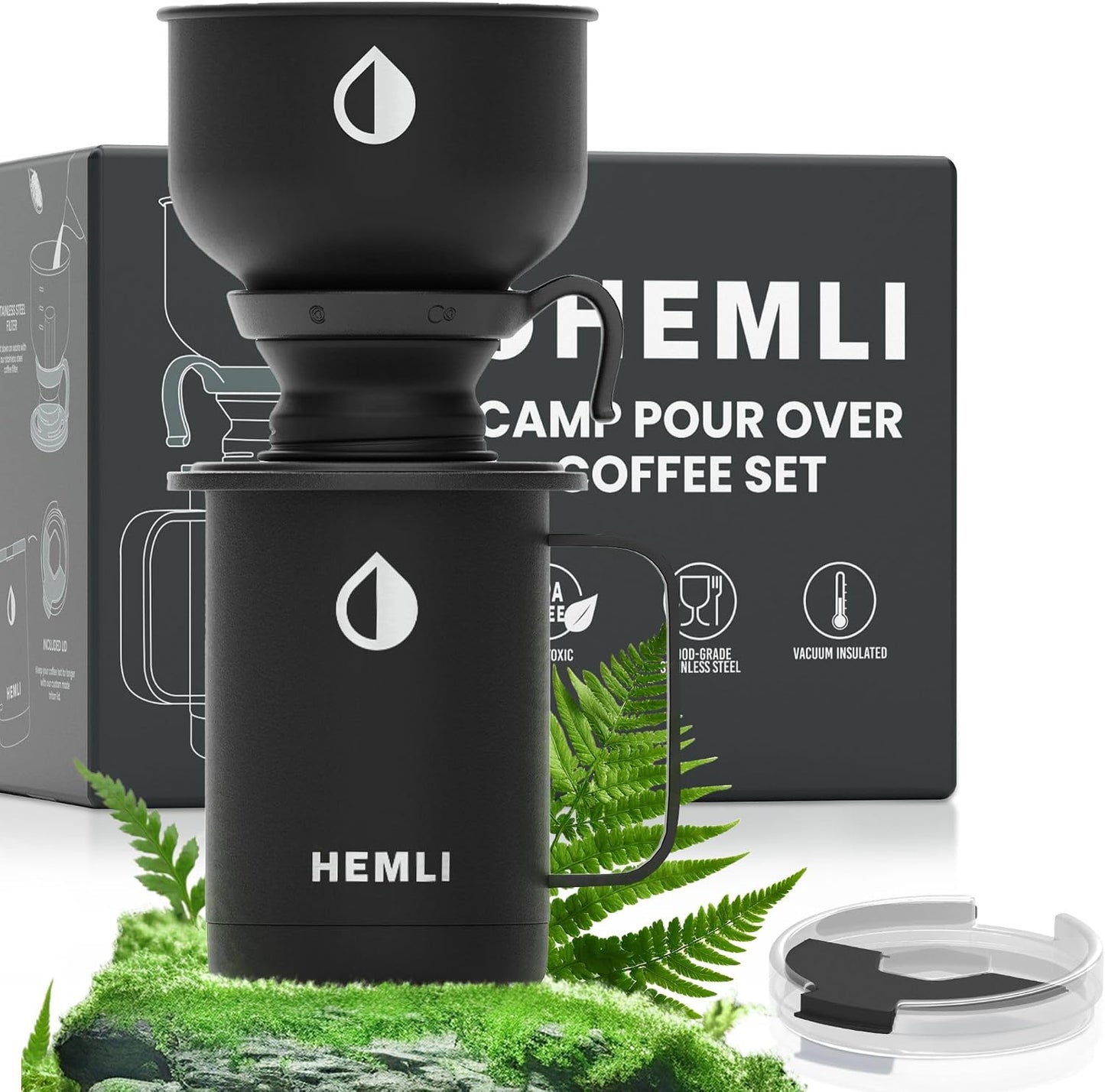 16 oz Pour Over Camping Coffee Maker Set– Vacuum Insulated Mug with Leakproof Lid, Stainless Steel Micro Filter, Portable Coffee Maker for Camping, Travel &amp; Outdoor Adventures