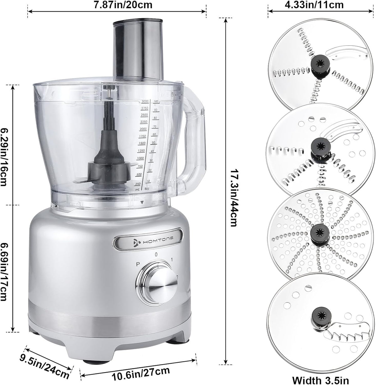 Homtone 16 Cup Food Processor, 6 Preset Modes& Stepless Speed Control for Dough Kneading, Meat Chopping, Slicing, Shredding, French Fries Potato Cuting, Cheese Grating& Whipping Cream, 650W, Red