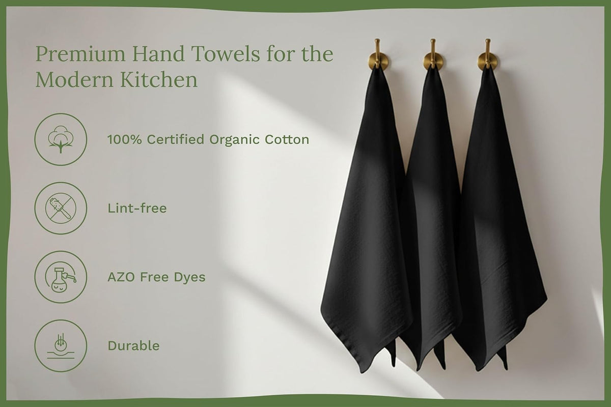 Organic Cotton Black Tea Towels - 100% Cotton