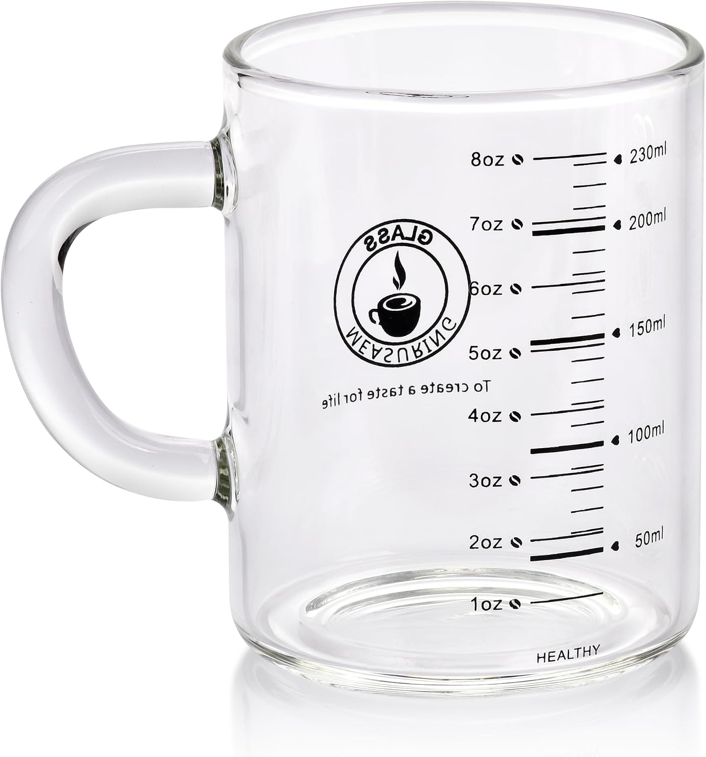 8 Oz Glass Measuring Cup, Espresso Shot Glasses, Clear Coffee Mugs for Hot or Cold Drinks With Handle, Microwave Safe Graduated High Borosilicate Cup (Black)
