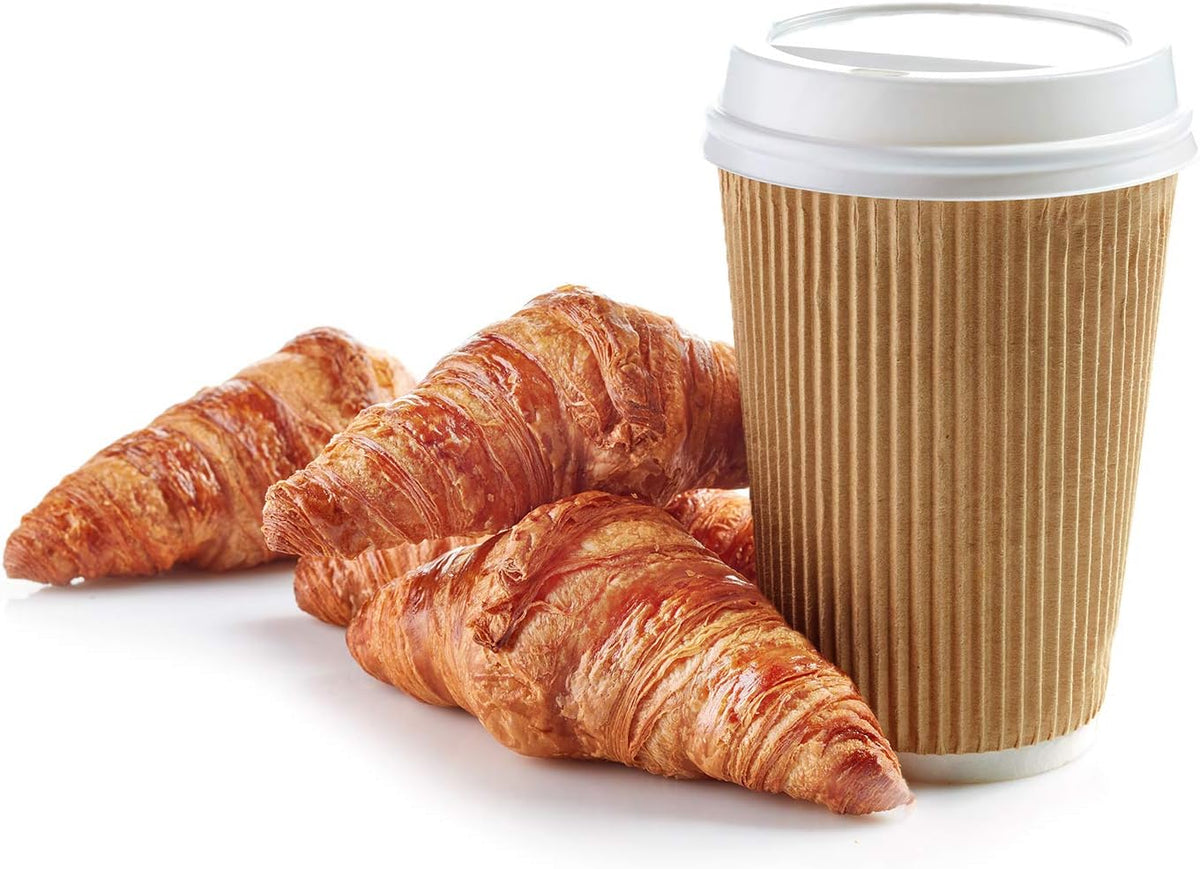 GUSTO [12 oz. - 500 Count Insulated Kraft Ripple Paper Hot Cups, Disposable Coffee Cups With Lids - Ideal for Hot Beverages, Travel, and Office Use (Formerly Comfy Package)