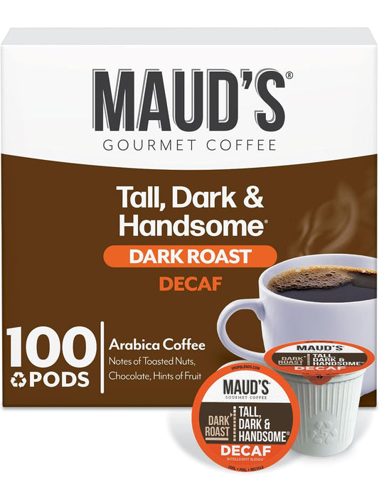 Maud's Decaf Dark Roast Coffee Pods, 100 ct, Decaffeinated Recyclable Single Serve Pods – 100% Arabica Coffee, Compatible