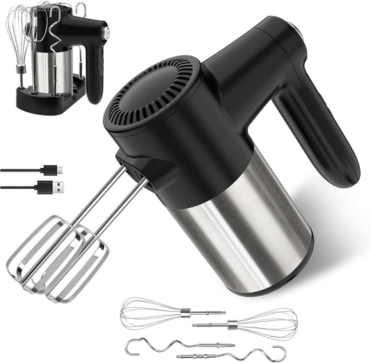 binROC Cordless Hand Mixer Electric, 7-Speed with Storage Base, Black