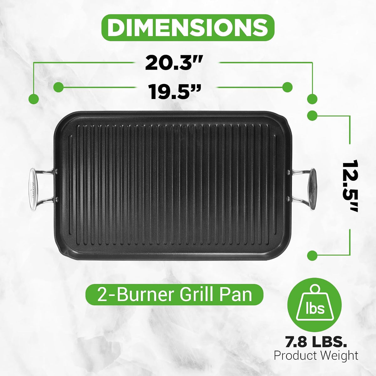 NutriChef 20"x13" Stove Top Grill Pan - Double Burner, Hard-Anodized Non stick Grill & Griddle Pan