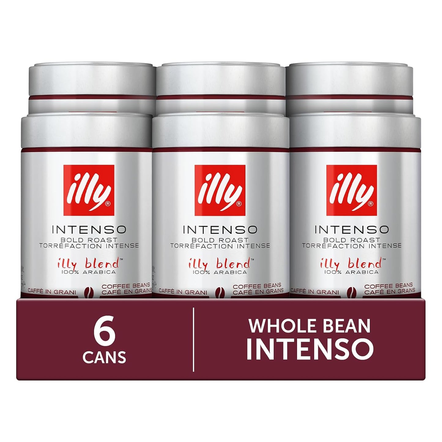 illy Whole Bean Coffee, Intenso Bold Roast, 8.8oz, 6 Pack | 100% Arabica, Premium Italian Coffee, Ideal for Espresso, Drip, Moka and French Press Brewing