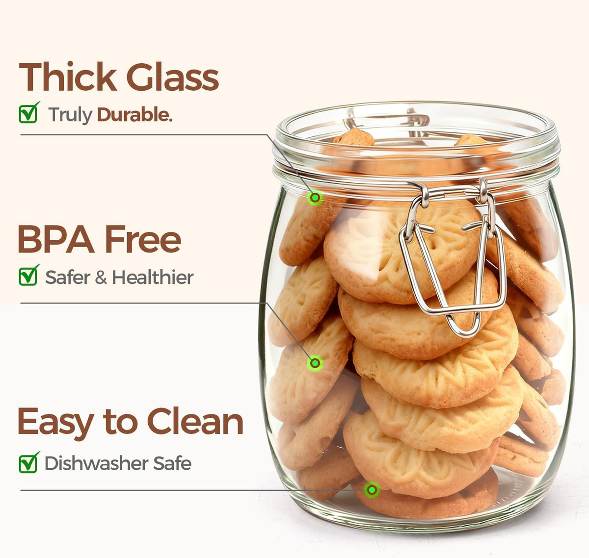 ComSaf Glass Mason Jars with Airtight Lids 25oz 6 Pack Pickling Pantry