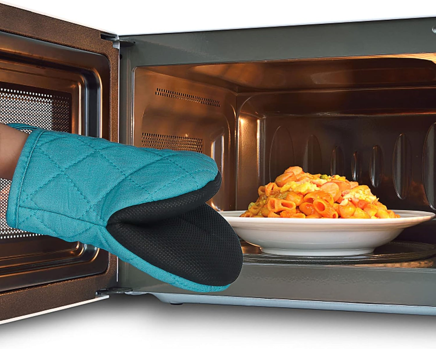 Goldmeet Mini Oven Mitts 2-Pack, 7"x5.5", 500°F Silicone Grip, Coral Blue | Non-Slip, Heat Resistant, Machine Washable, Hanging Loop, Fits Small Hands, for Baking Grilling BBQ Cooking