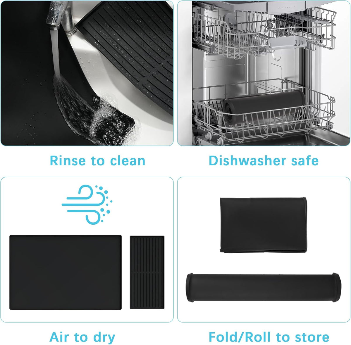 Golener Silicone Coffee Mat Set - 24" x 16" Coffee Bar Mat for Countertop, Kitchen Station Pad Accessories Fit Under Coffee Maker or Machine, Dish Drying Mat, Heat Resistant Kitchen Gadget, Black