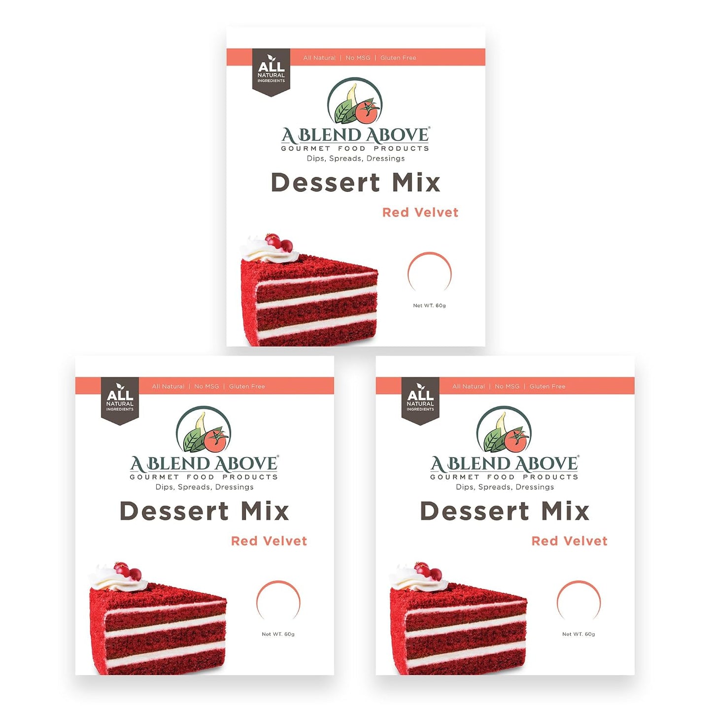 A Blend Above Red Velvet Cake Mix - No-Bake Desserts, All Natural, Gluten Free, No MSG - Instant Dessert Mix, Fruit Dip, Bagel Topping, Frosting, Cheesecake Filling - Makes 16 Oz (Pack of 3)