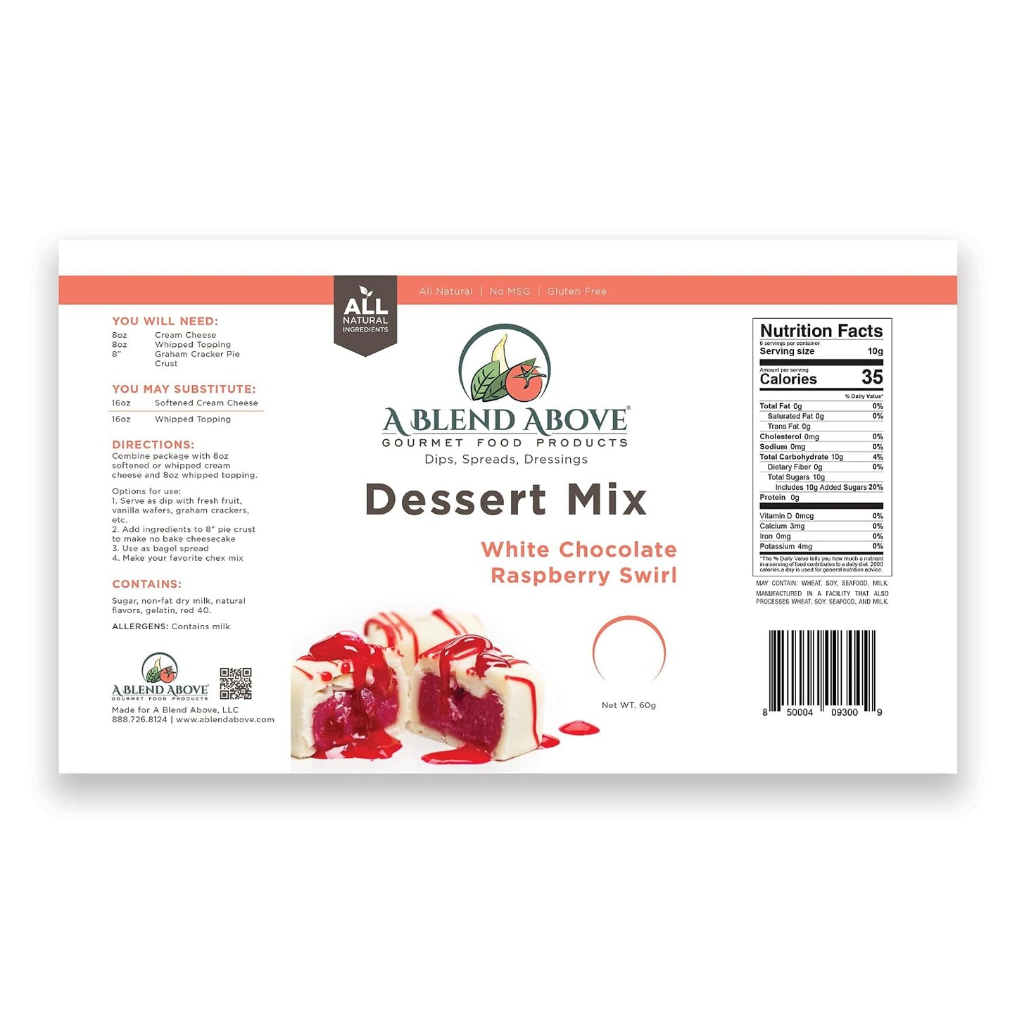 A Blend Above No-Bake Desserts Mix Variety Pack - Includes Heaven Sake Cheesecake, White Chocolate Raspberry, Sea Salt Caramel, and Cinnabun - All Natural, Gluten Free, No MSG - Pack of 4"