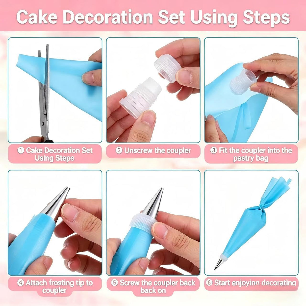 10Pcs Pleated Skirt Ruffle Piping Tips, 304 Stainless Steel Vintage Nozzles with Coupler, Cleaning Brush &amp; Reusable Silicone Piping Bags for Cupcakes, Cookies &amp; Pastry