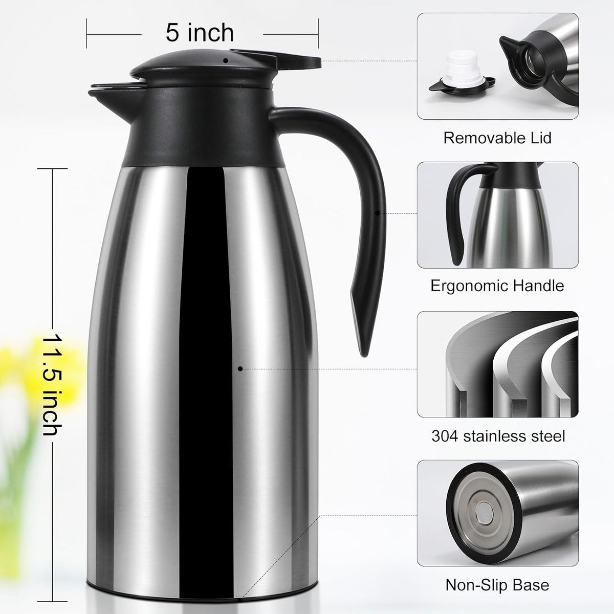 70 oz Thermal Coffee Carafe, Updated Insulated Stainless Steel Coffee Carafes for Keeping Hot Coffee &amp; Water Hot Beverage-12Hours, Double Walled Vacuum Coffee Carafe(Pink)