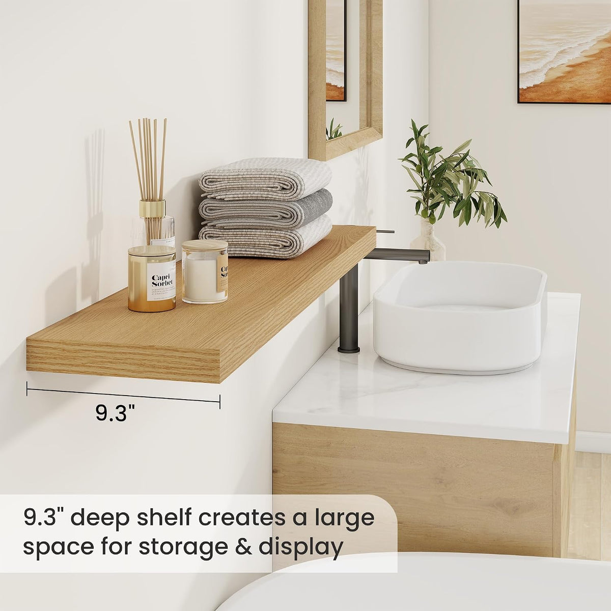 Fun Memories 40 Inch Oak Floating Shelves, 9.3 Inch Deep Wall Shelves for Living Room|Bedroom|Kitchen, Rusitc Wall Mounted Bathroom Shelves 2 Pack, Heavy-Duty Deep Shelf for Books，Decor