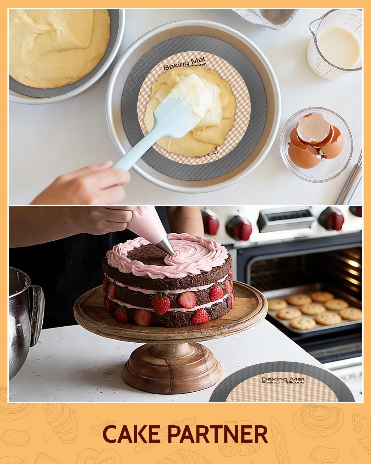 Non Stick Silicone Baking Sheet - 2 Half &amp; 2 Quarter &amp; 9'' Round Baking Mat