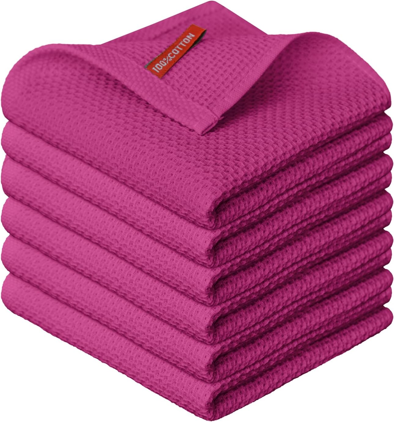 Artoid Mode 100% Cotton Rose Red Waffle Weave Kitchen Dish Cloths, 12x12 Inch Ultra Soft Absorbent Q