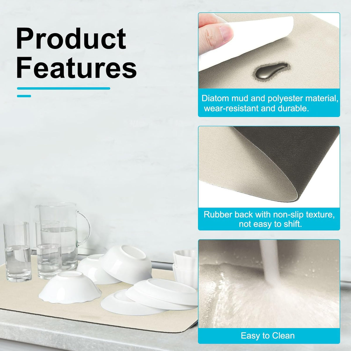 uxcell Silicone Mats for Kitchen Counter, 15.7" x 11.8" Non-Slip Countertop Protector Mat Heat Resistant Coffee Mat Waterproof Table Placemat, Beige