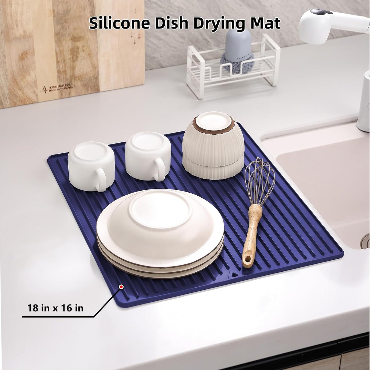 Silicone Dish Drying Mat, Flexible and Thick, 12" x 16", Blue | For Kitchen Counter and Bathroom, Heat Resistant Trivet, Countertop Protector, Non-Toxic, Non-Slip, For Under Dishes Rack