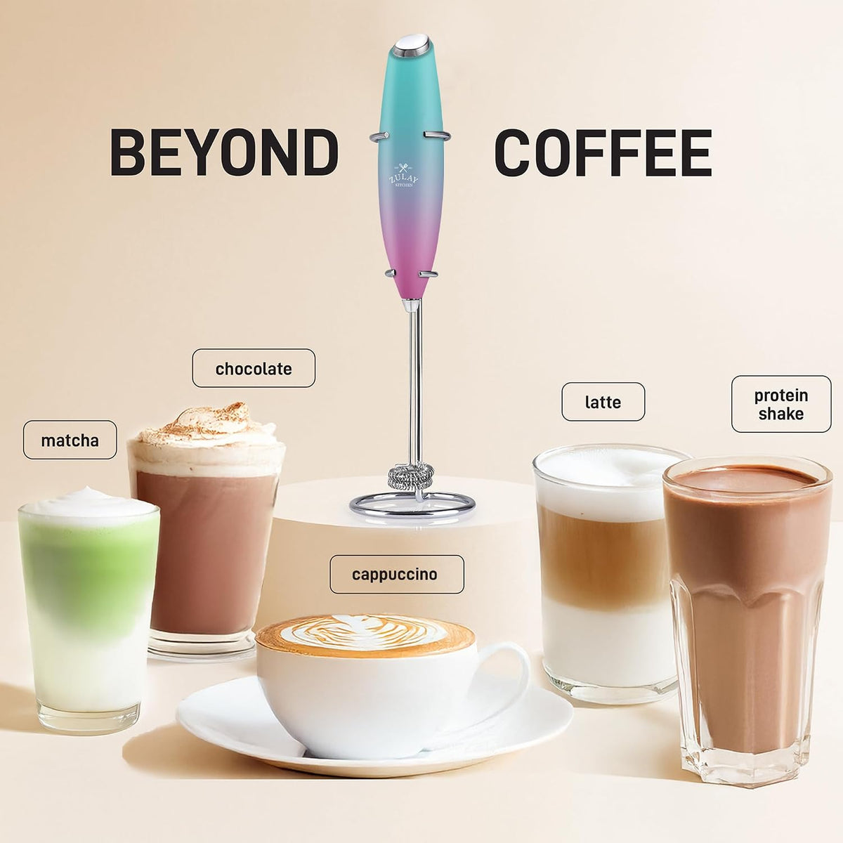 Zulay Powerful Milk Frother for Coffee with Upgraded Titanium Motor - Handheld Electric Whisk, Milk Foamer, Mini Mixer &amp; Coffee Blender for Frappe, Latte, Matcha, No Stand - Orchid Fade