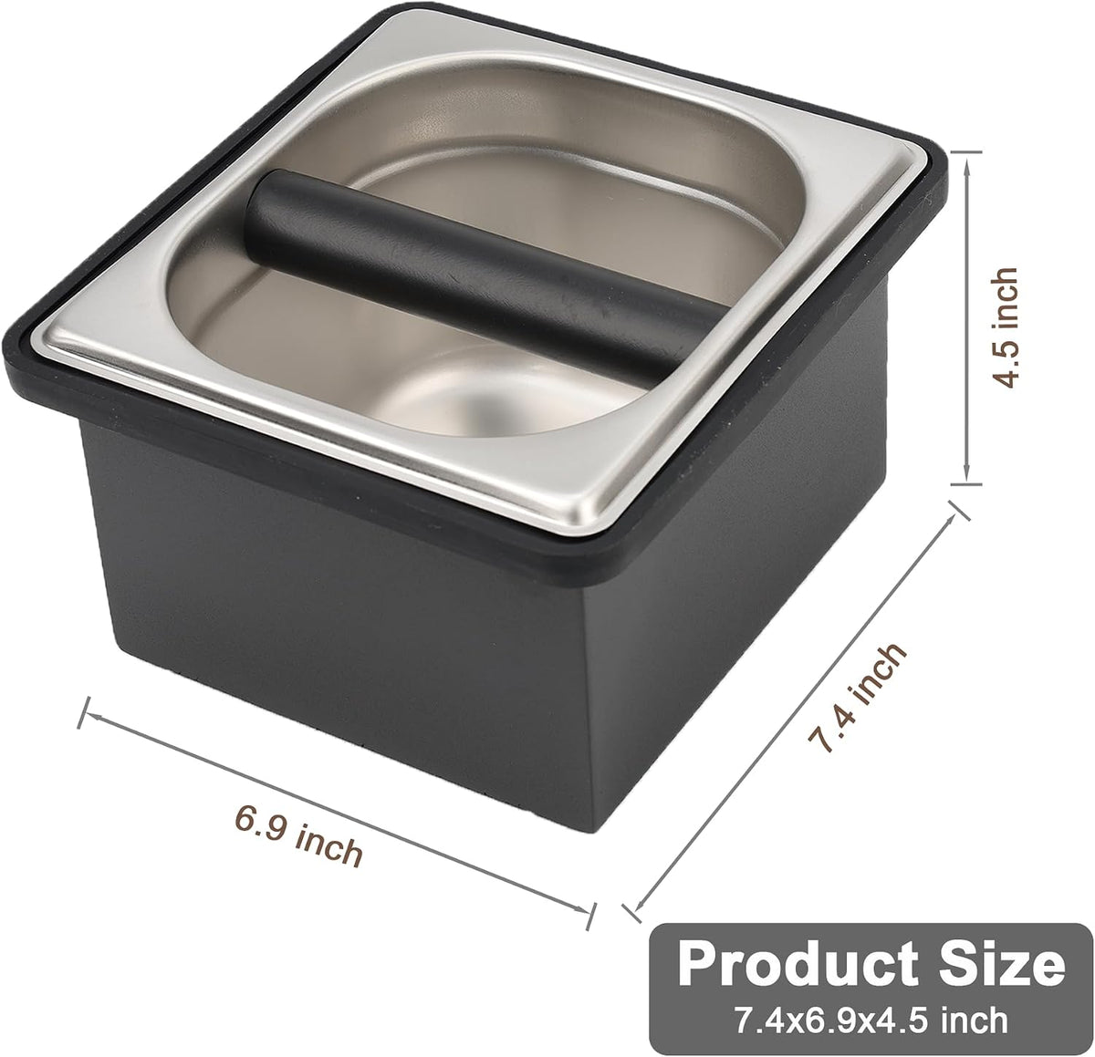 Espresso Knock Box, Coffee Knock Box for Espresso Grounds Disposal, Large Capacity, Equipped with Noise Reduction Rubber Ring &amp; Steel Holder, Ideal Tool for Espresso Machines, Black (Small)